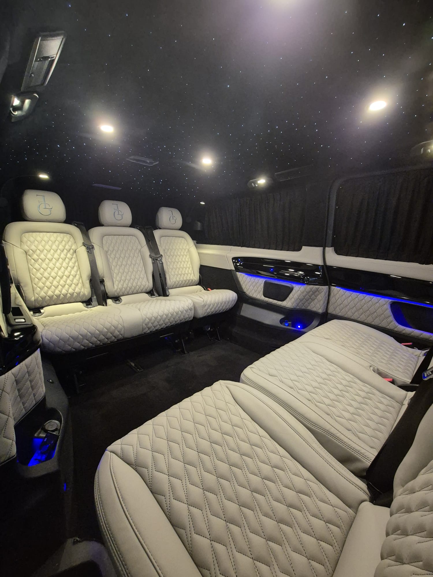 Inside a Mercedes V-Class — quilted grey nappa leather, ambient lighting and starlight headliner